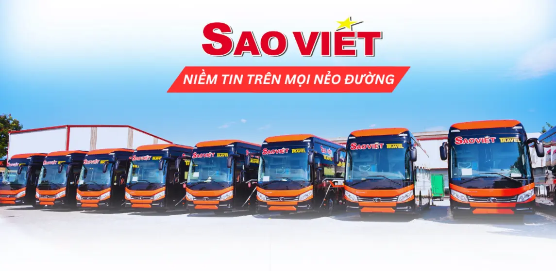 A Sao Viet Bus traveling through the scenic green hills and terraced rice fields on the Hanoi to Sapa route.